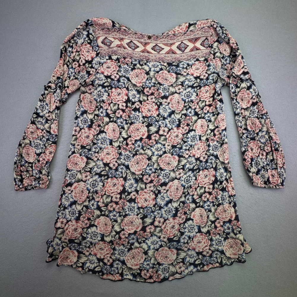 Billabong Dress Women's Size Large Long Sleeve Floral Short Dress Hippie Cottage - Picture 6 of 7